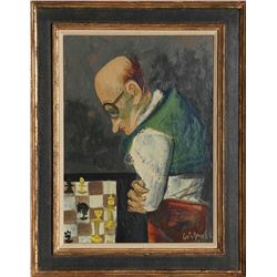 William Gropper, Chess Player, Oil Painting