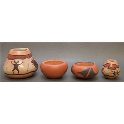 TWO SANTA CLARA AND TWO HOPI POTS
