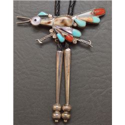 ZUNI SILVER ROADRUNNER BOLO BY ELOISE EDAAKKIE