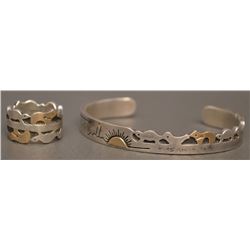 HOPI SILVER RING AND BRACELET SIGNED WITH LOGO