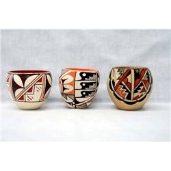 3 Native American Jemez Polychrome Pottery Jars
