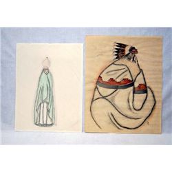 Pair of 1991 Native American Mixed Media Pictures