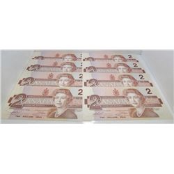 8 Consecutive 1986 Bank Of Canada $2 Bank Notes