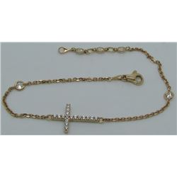 Delicate 18 Kt Rose Gold Chain Link Bracelet With Solid Cubic Cross Link