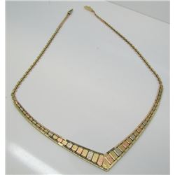 14 Kt Tri-Gold (Yellow, White & Rose) Beautiful Chevron Necklace - 16"