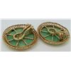 Image 4 : 18 Kt Yellow Gold & Jade Button Earrings - Omega Backs - Appraised