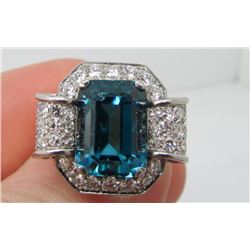 Beautiful 14 Kt Rose Gold Natural Blue Zircon & Diamond Ring - Size 6 - Appraised