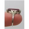 Image 2 : 19 Kt White Gold & Created Emerald Cut Ruby Ring - Size 4 3/4