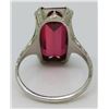 Image 3 : 19 Kt White Gold & Created Emerald Cut Ruby Ring - Size 4 3/4