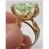 Image 3 : 14 Kt Yellow Gold Suspended Set Green Amethyst Solitaire - Tulip Setting - Size 6 3/4