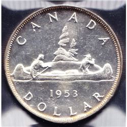 1953 Canada ICCS Graded Silver $1 Dollar Coin - MS 63