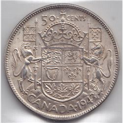 1943 Canada ICCS Graded Silver 50-Cent Coin - AU 58