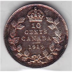 1919 Canada ICCS Graded Silver 10-Cent Coin - EF 45