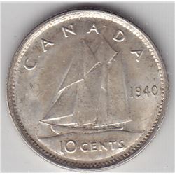 1940 Canada ICCS Graded Silver 10-Cent Coin - MS 63