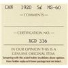 Image 3 : 1920 Canada ICCS Graded Silver 10-Cent Dime Coin - MS 60