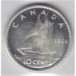 1966 Canada ICCS Graded Silver 10-Cent Dime Coin - PL 66