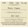 Image 3 : 1966 Canada ICCS Graded Silver 10-Cent Dime Coin - PL 66