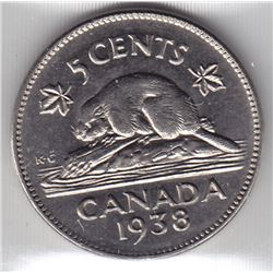 1938 Canada ICCS Graded 5-Cent Coin - MS 60
