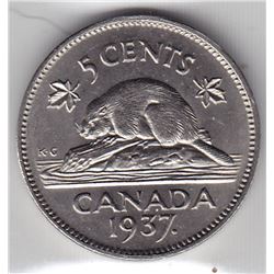 1937 Canada ICCS Graded 5-Cent Coin - MS 63