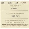 Image 3 : 1963 Canada ICCS Graded Silver 10-Cent Dime Coin - PL 66
