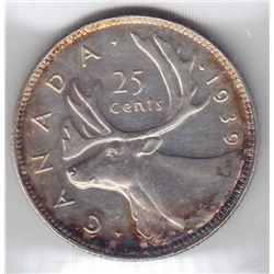1939 Canada ICCS Graded Silver 25-Cent Coin - AU 50
