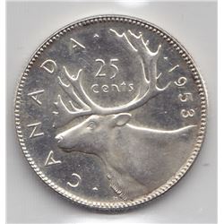 1953 Canada ICCS Graded Silver 25-Cent Coin - MS 63