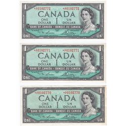 3 Consecutive 1954 Bank Of Canada Replacement $1 Bank Notes - EF/AU