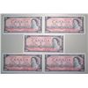Image 1 : 5 Consecutive 1954 Bank Of Canada Replacement $2 Bank Notes - EF+/AU+