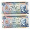 Image 1 : 2 Consecutive 1972 Bank Of Canada $5 Bank Notes - Choice UNC