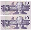 Image 1 : 2 Consecutive 1989 Bank Of Canada $10 Bank Notes - ADA, 1st Series