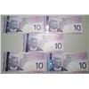 Image 1 : 5 Consecutive 2005 Bank Of Canada $10 Bank Notes - BFH Series