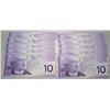 Image 1 : 10 Consecutive 2001 Bank Of Canada $10 Bank Notes - GEM UNC