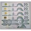 Image 1 : 4 Consecutive 1991 Bank Of Canada $20 Bank Notes - EVJ Series