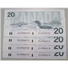 Image 2 : 4 Consecutive 1991 Bank Of Canada $20 Bank Notes - EVJ Series