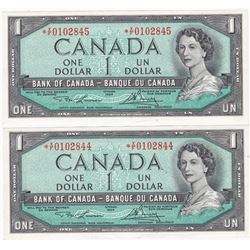 2 Consecutive 1954 Bank Of Canada $1 Replacement Bank Notes