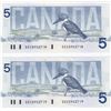 Image 2 : 2 Consecutive 1986 Bank Of Canada $5 Bank Notes