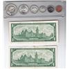 Image 2 : 1967 Canada Centennial Silver Coin Set In Holder & 2 $1 Bank Notes