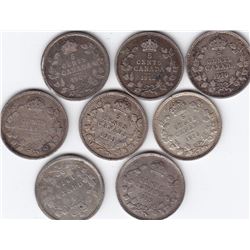 8 Canada Silver 5-Cent Coins - 1874 - 1919