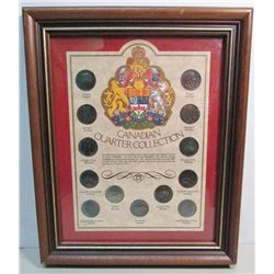 Canadian Quarter Collection - 13 Coins - Framed