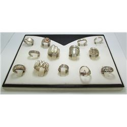 Sterling Silver Fashion Rings - 13 Rings In Total - 98 Grams ASW