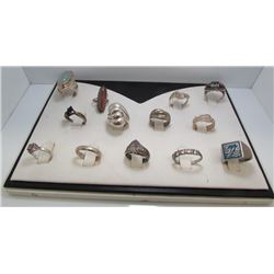 13 Sterling Silver Fashion Rings - 78 Grams ASW