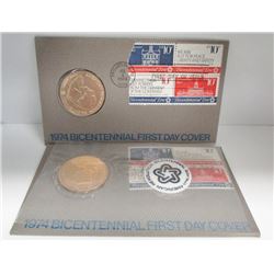 2 x 1974 USA Bicentennial First Day Covers With Medals