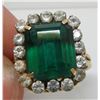 Image 1 : 18 Kt Yellow Gold Split Shank Created Emerald & Diamond Cocktail Ring - Size 11