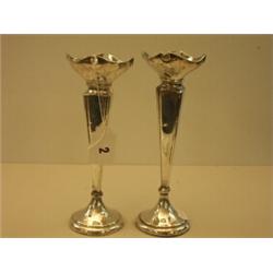 Pair of Art Nouveau hallmarked silver vases, date letters rubbed…