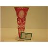 Image 1 : Cranberry cut glass trumpet shaped vase, 8.5" high…