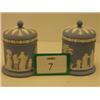 Image 1 : Pair of Wedgwood Jasperware lidded pots with classical decoration…