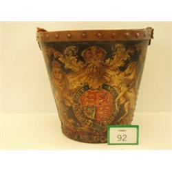 Victorian royal crested leather water bucket with copper studded rim…