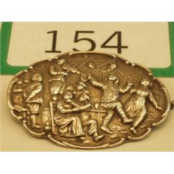 18c Dutch white metal brooch depicting bar scene…