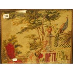 Needlework tapestry of dog and peacock…
