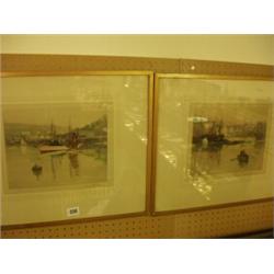 Two framed aquatints of harbour scenes, signed Henry Walker…